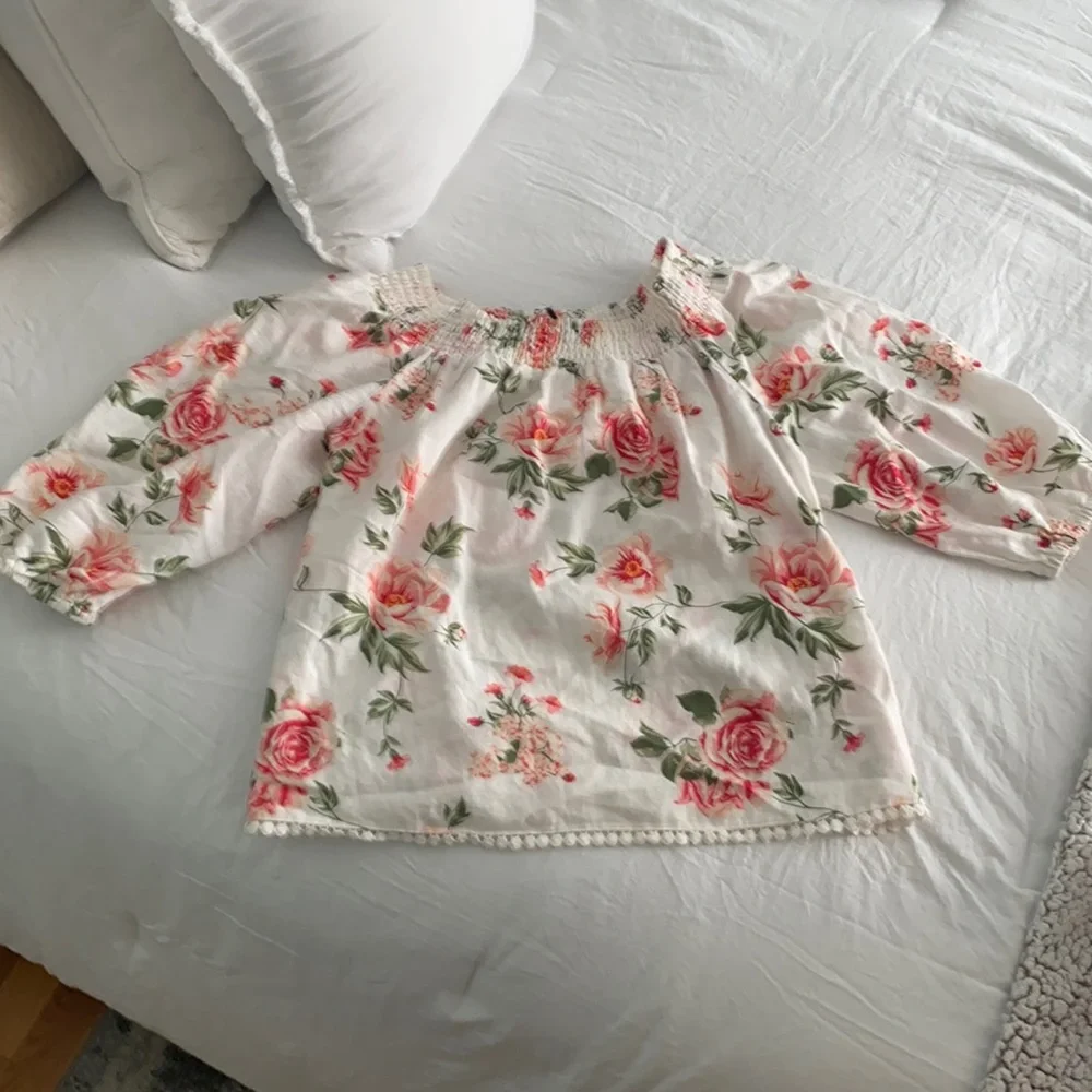 Zara Floral Puff Sleeve off the Shoulder Blouse